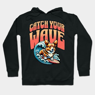 Surfing, Waves, Corgi, Animals, Beach Lover Hoodie